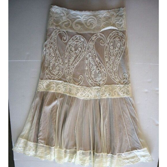 Basil & Maude Women Sz 8 Beige Beaded Heavily Embellished A-Line Midi Skirt - Picture 2 of 6